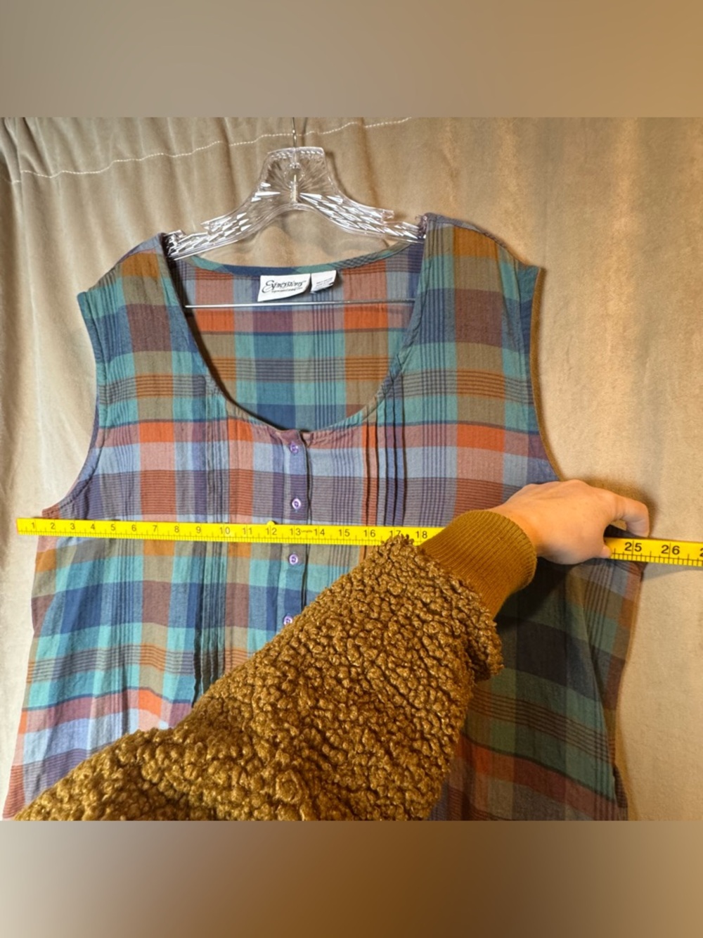 Expressions Vintage Plaid Maxi Dress Picnic Tie back buttons pleated XL - Picture 7 of 7